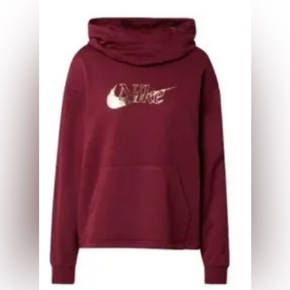 Nike - Womens - XS - Icon Clash Funnel Neck Hoodie - Bordeaux/Gold - Picture 3 of 8
